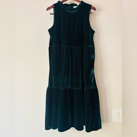 J.Crew Velvet Sleeveless Midi Dress Green Christmas Holiday Tier Size 14 NWOT - Picture 4 of 8